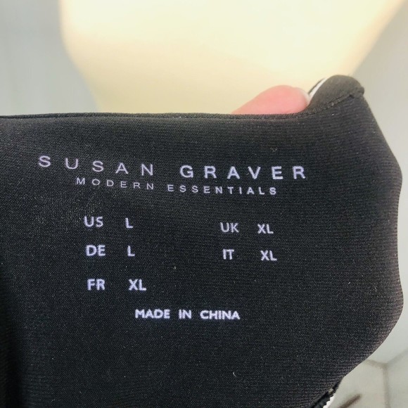 Susan Graver Women's Sz L Modern Essentials Knit Hi Low Tunic Black Ring Collar - Picture 6 of 8